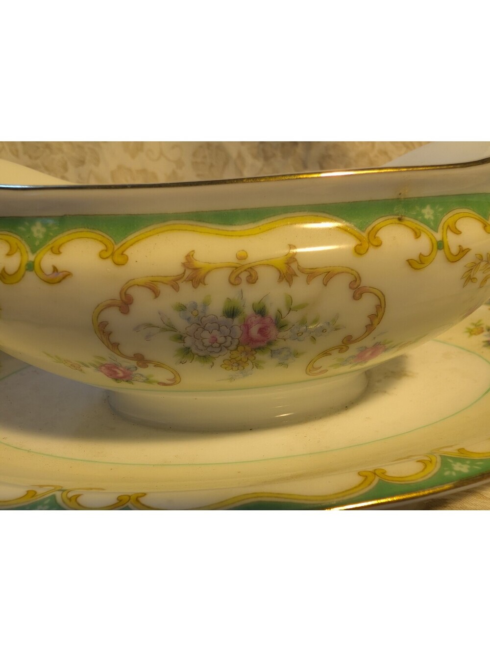 Noritake Japan Vintage Gravy Boat with Attached Underplate